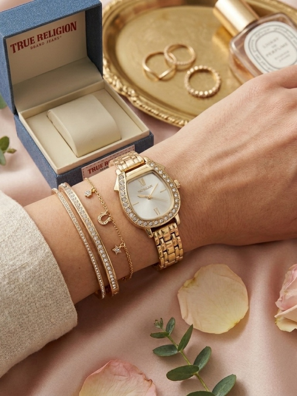 True Religion Gold Crystal-Accent Women's Bracelet Watch